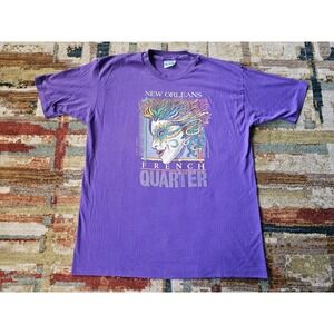 Vintage 1980s French Quarter Mardi Gras Shirt Single Stitch Purple XL